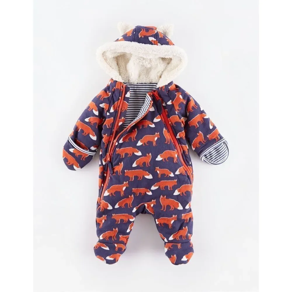 NWOT Baby Boden Cozy All In One Hooded Fox Snowsuit 3-6 Months